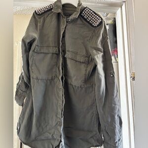 Zara Basic olive button-down studded Olive Green shirt